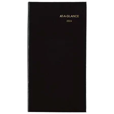 AT-A-GLANCE Fine Diary 2024 Weekly Monthly Diary Black Pocket 3 x 6 Weekly