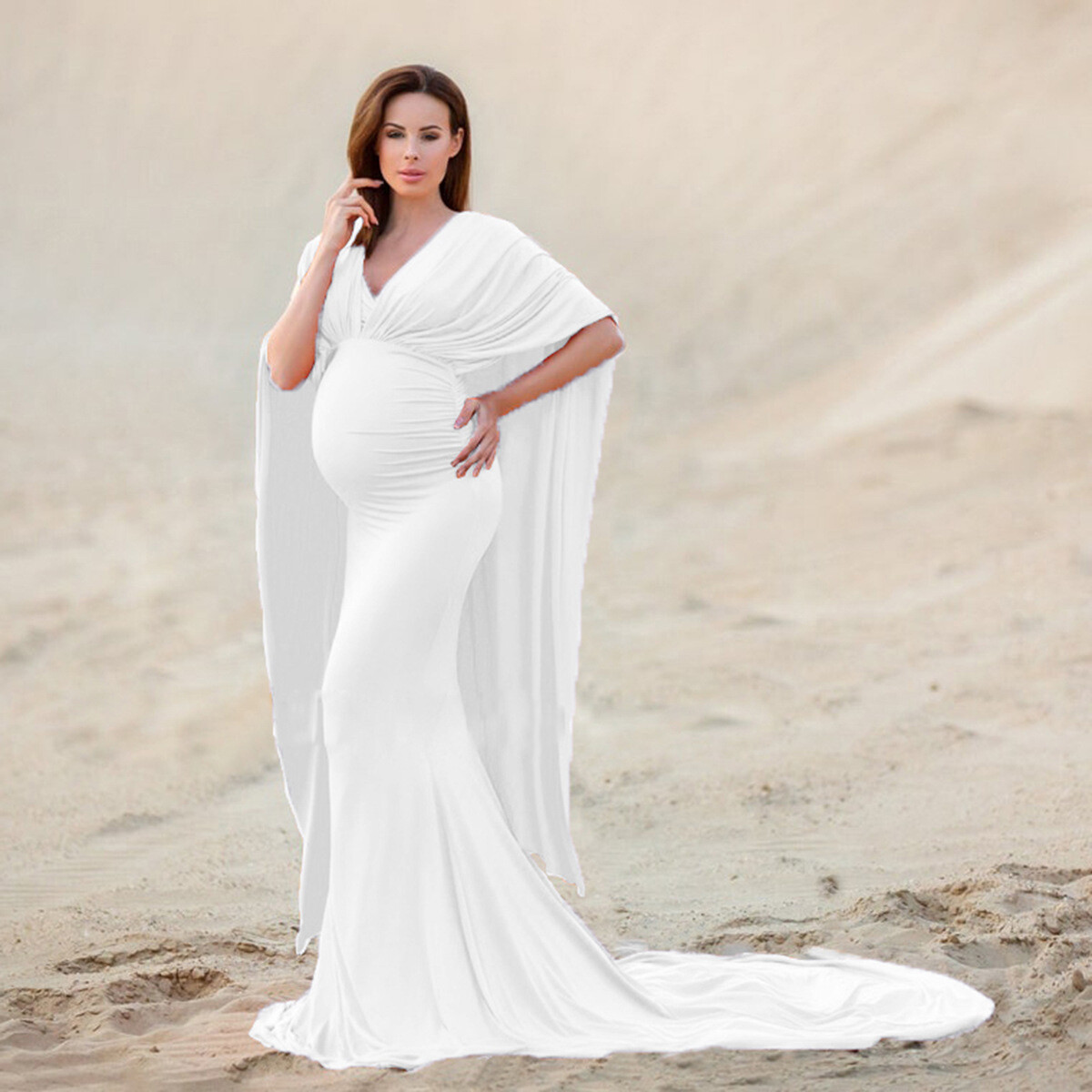 Pregnant Women Dress Maternity Long Cape Skirt Trailing Gown Set For Photo  Shoot | eBay