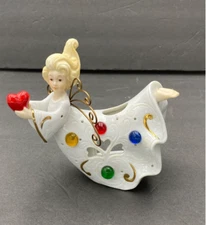 Vtg Christmas Angel Tealight Candle Holder Porcelain Figurine  6” holding heart