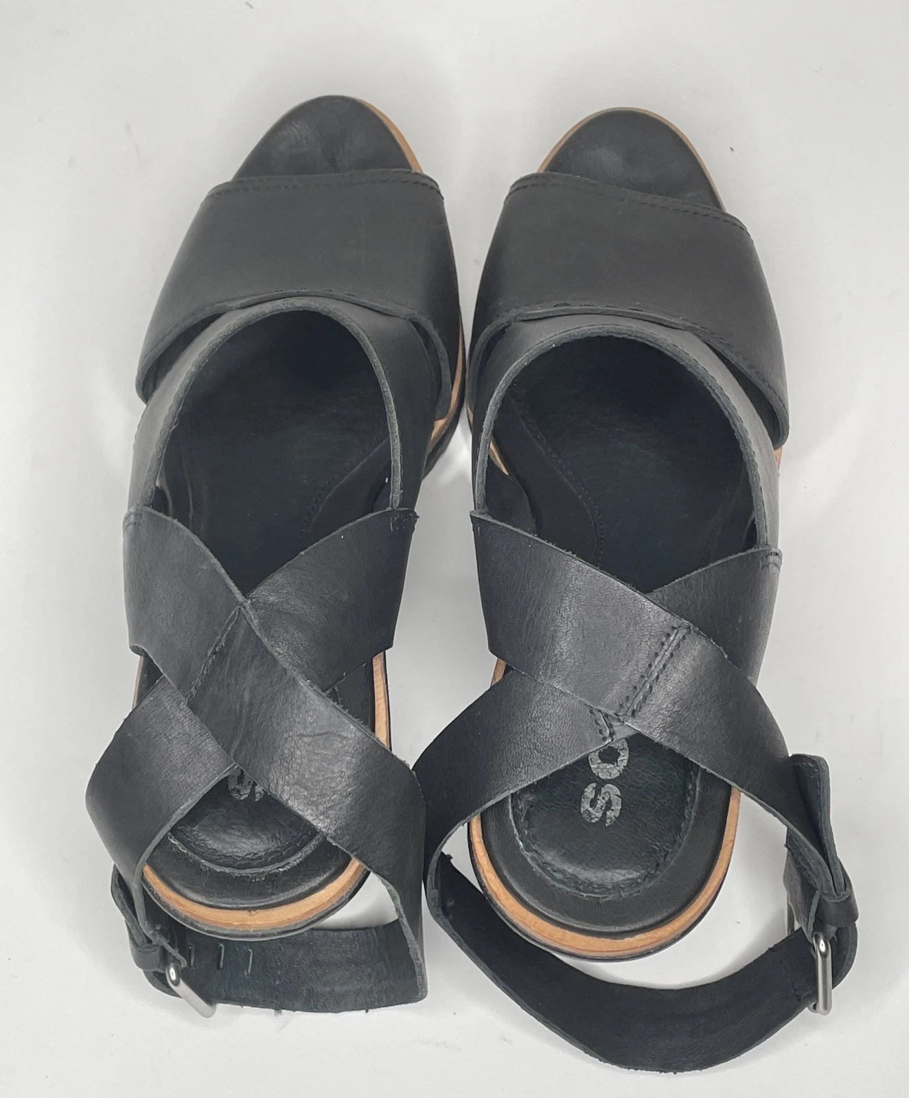 sorel leather gladiator cross strap wedge heel shoes