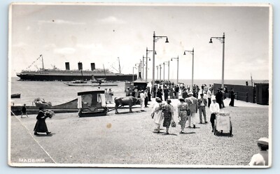 POSTKARTE MADEIRA RPPC DOCKS UNBEKANNTES LINIE PASSAGIERSCHIFF 1937