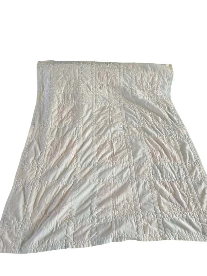 Edredón bebé vintage hecho a mano bordado animales azules niño búho Foto 4 de 4