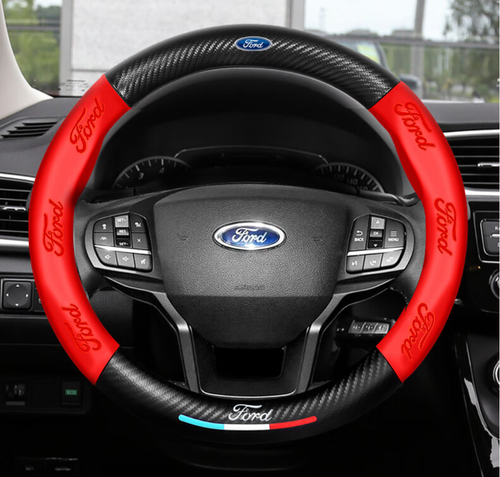 15" PU Leather+Carbon fiber Steering Wheel Cover For Ford Maverick Mondeo S-Max - Picture 11 of 13