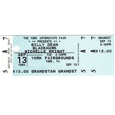 BILLY DEAN & BLACKHAWK & MICHELLE WRIGHT Concert Ticket Stub 9/13/94 YORK PA