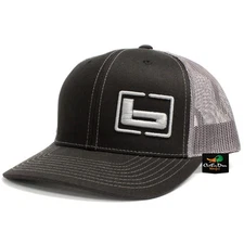 NEW BANDED GEAR TRUCKER CAP HAT BLACK GRAY W/ "b" SIDE LOGO ADJUSTABLE