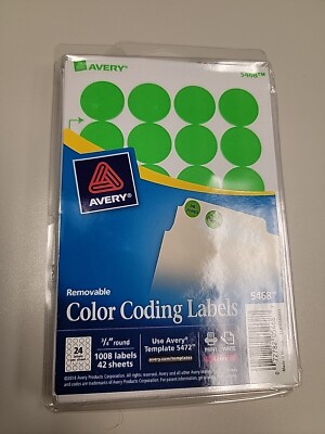 Avery Removable Color Coding Labels for Laser Inkjet 3/4'' Round 1008 Labels