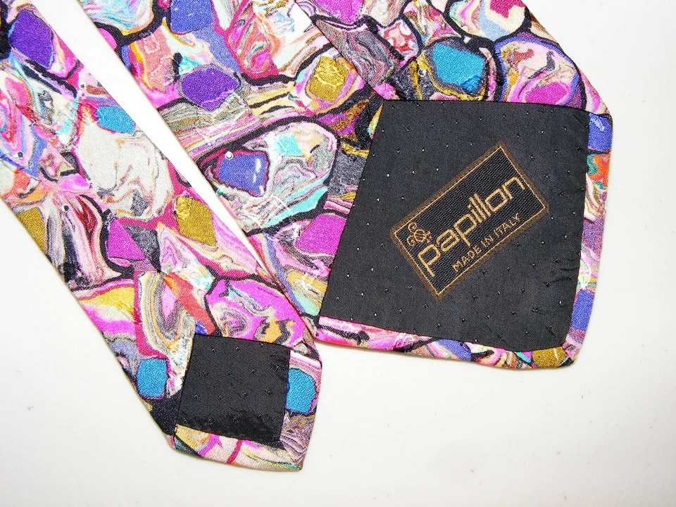 PARA HOMBRES RARO PAPILLON ITALIA ESTAMPADO ABSTRACTO CON CORBATA DE CRISTAL USADO EN EXCELENTE ESTADO Foto 4 de 4