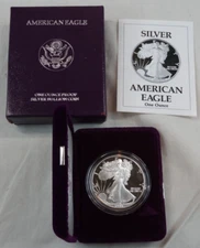 1990-S Proof American Silver Eagle Dollar $1 Box & COA US Mint Bullion OGP