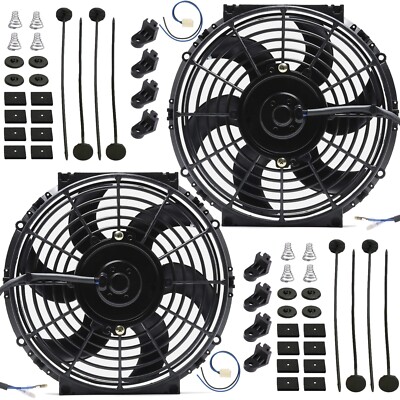 DUAL 10-11 INCH ELECTRIC RADIATOR TRANS OIL COOLER FAN UPGRADED 90W 12VOLT MOTOR