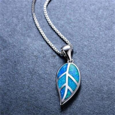 Blue Opal Leaf Silver Necklace & Chain