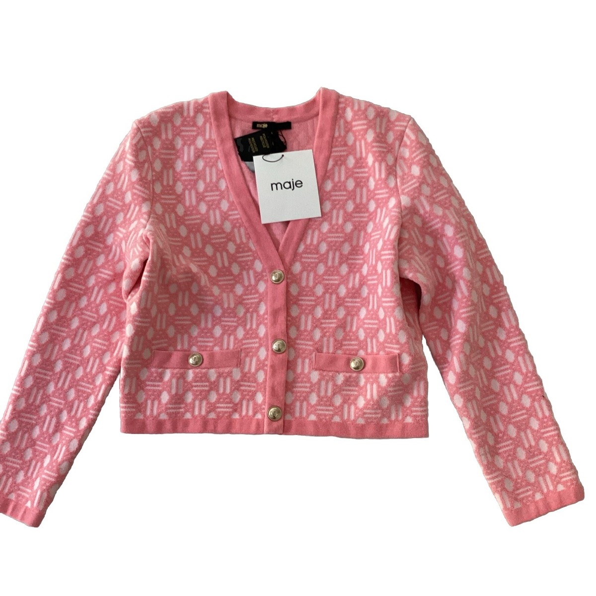 Maje Pink Jacquard Cardigan Size 3 Large | eBay Maje Pink Jacquard Cardigan Size 3 Large | eBay