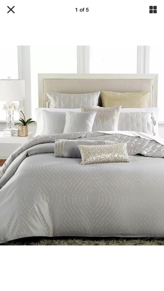 Funda nórdica 6 piezas Hotel Collection Finest Bed Silver Leaf King + 4 fundas + falda, NUEVA Foto 2 de 4