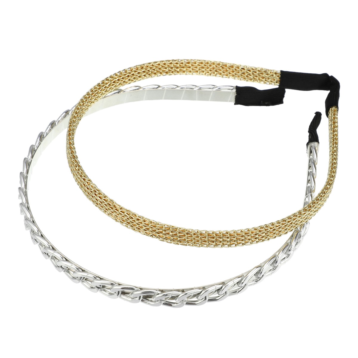 2pcs Twisted Link Chain Shape Metal Mesh Headband Gold Tone Silver