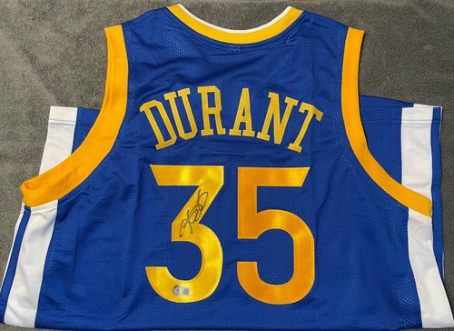 Maillot personnalisé Kevin Durant signé/autographié bleu XL Golden State Warriors BAS - Photo 1/4