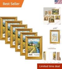 Durable Rustic Gold Photo Frames - Set of 6 for Wall Gallery  Tabletop Use