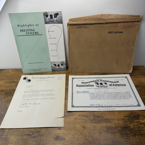 1956 Holstein Friesian Association Certificate Letter & Breeding Systems Report