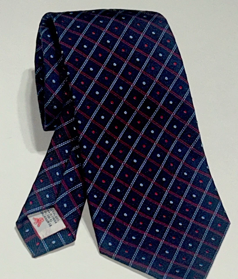 复古 Turnbull & Asser 伦敦男式领带丝绸海军蓝带浅蓝色红色圆点 — 第 3/4 张图片