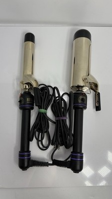 Set of 2 Hot Tools Pro Signature 24K Gold Curling Irons 2''/1.25'' Tested Long
