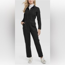 Universal Thread Adjustable Waist Button Down Coveralls Jumpsuit-Black-2