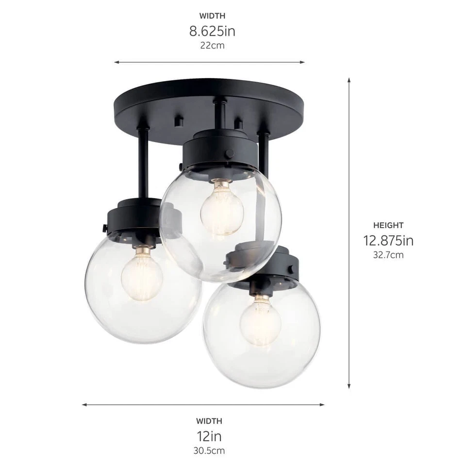 Accesorio moderno semi empotrado de 3 luces de 12" metal negro brillante níquel Kichler Strabo Foto 2 de 4