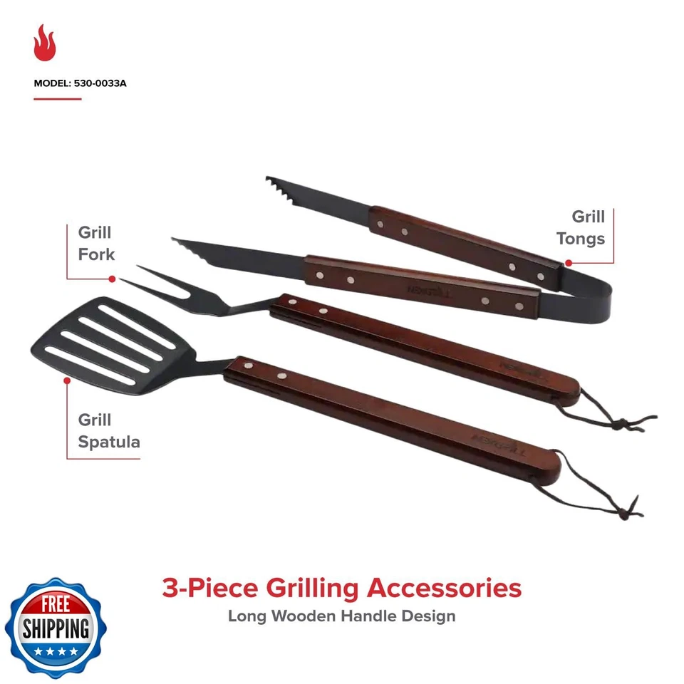 Nexgrill Juego de Herramientas para Parrilla de Barbacoa de 3 Piezas - Espátula, Pinzas y Palo para Asar con  Foto 2 de 4