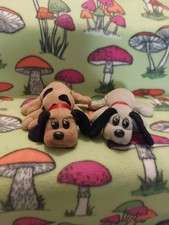 2 - Vintage 1986 Tonka Mini Pound Puppies 8" Tan And Grey With Black Ears