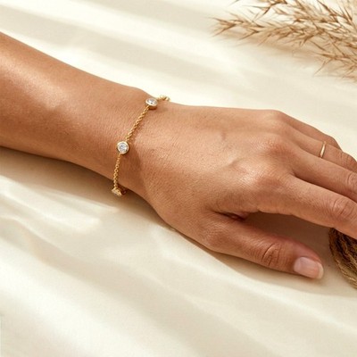 1 kt runder im Labor gezüchteter Diamant Zargenfassung Bahnhofskette Armband 925 Sterlingsilber