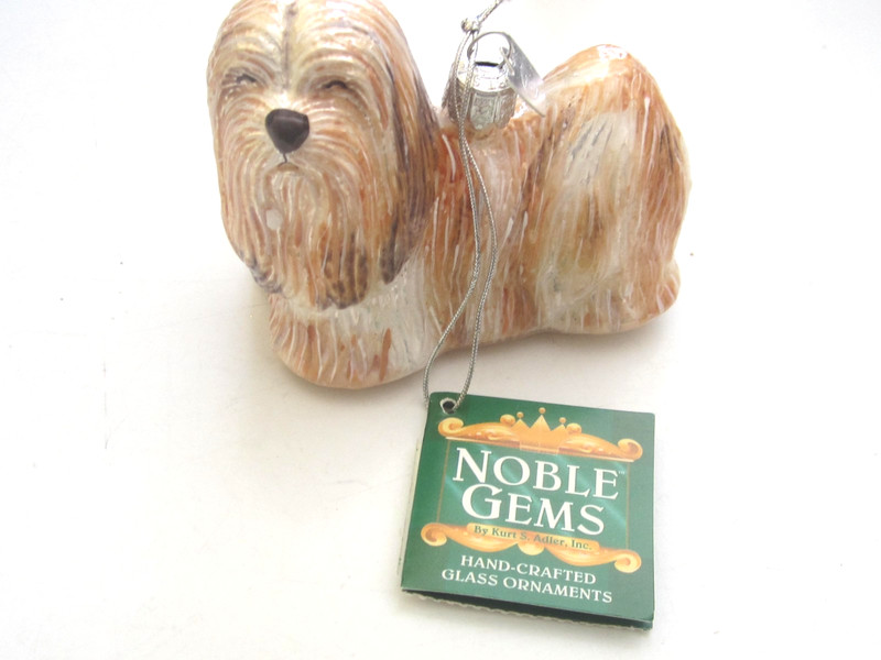 LHASA APSO  DOG  XMAS  ORNAMENT, Blown Glass,  KURT ADLER NOBLE GEMS NEW w Tag