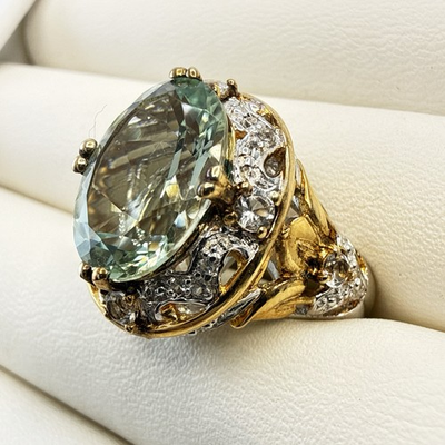 #ad Victoria Wieck Ring Green Prasiolite Sterling Silver 925 Oval 8 Gold Clad HSN $89.00