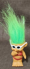 Vintage 1990's RUSS Troll Doll Green Hair in Red Bathing Suit and Sunglasses