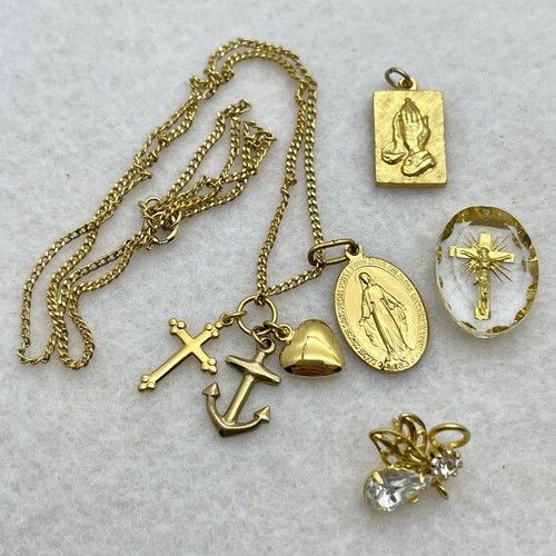 26 pc Catholic Religious Jewelry Lot—Crosses Medals Rosary Pendants Pins Golds - Picture 3 of 10