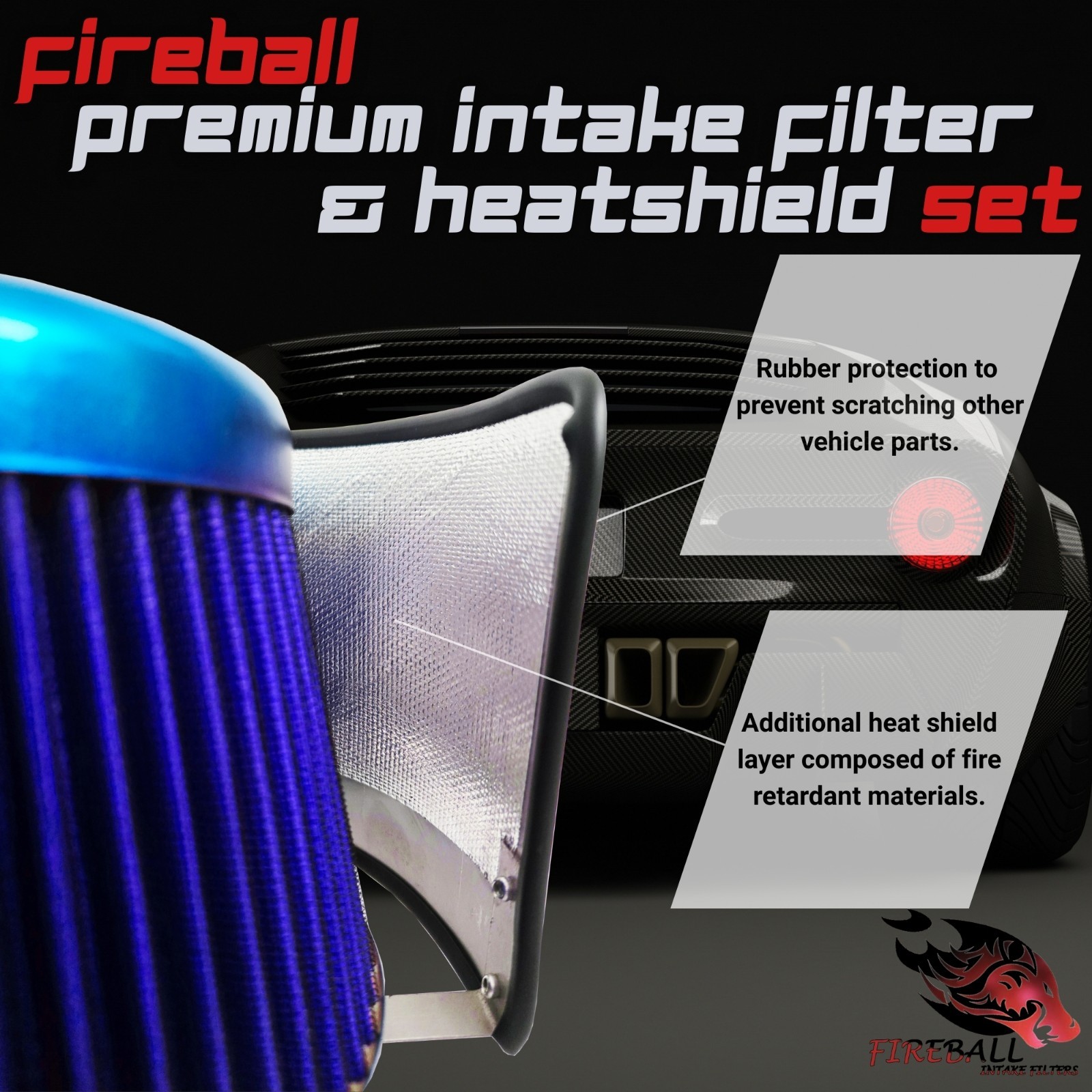 Reusable Cold Air Intake Filter and Heat Shield Kit Universal for Lamborghini