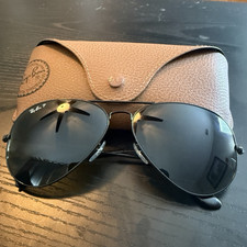 Ray-Ban Aviator Total Black Polarized Sunglasses Metal Frame Black Glass Lens