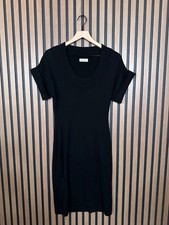 Calvin Klein Dress XS Black Sheath Cuffed Short Sleeve Woven Knit Round Neck