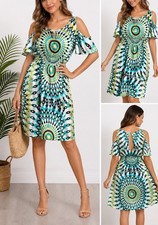 NWT Arden B Spiral Geo Print Dress Size Small Cold Shoulder Elastic Waist Boho