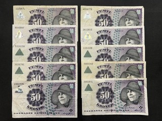 Dänemark 50 Kronen Vintage Banknotensatz (10) LOT: 0208 024