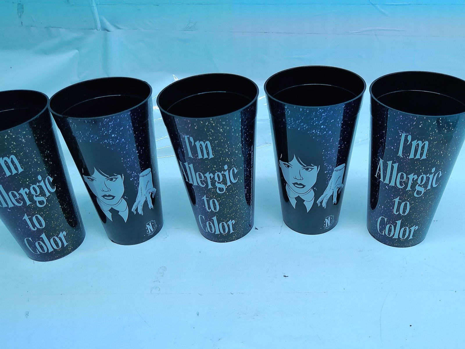 5 Wednesday Addams I'm Allergic To Color 16 oz Plastic Drinking Cups Set