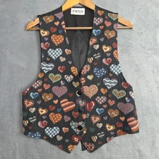 Vintage FACETS Tapestry Hearts Vest 90s Button Front Multicolor Size M