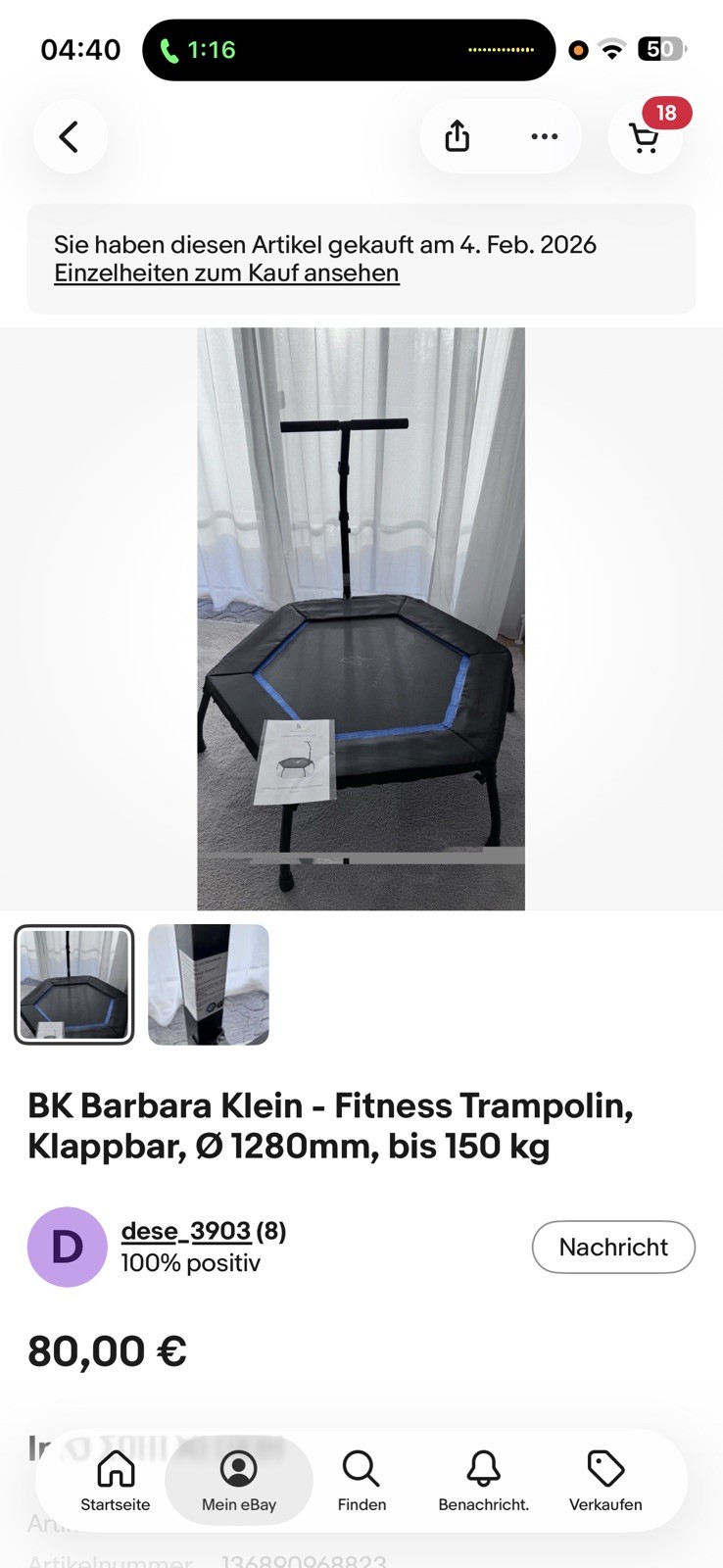 BK Barbara Klein - Fitness Trampolin, Klappbar, Ø 1280mm, bis 150 kg