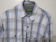 Orvis Trout Bum Shirt Mens Medium Blue Plaid Snaps Western Rodeo Fishing