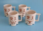 Frankoma Pottery KING RANCH Longhorn Bone White Lot Set of 4 Mugs Preowned