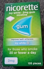 Nicorette 2mg Gum  Box 105 pieces  Icy White Flavour Brand New Long Expiry 2028
