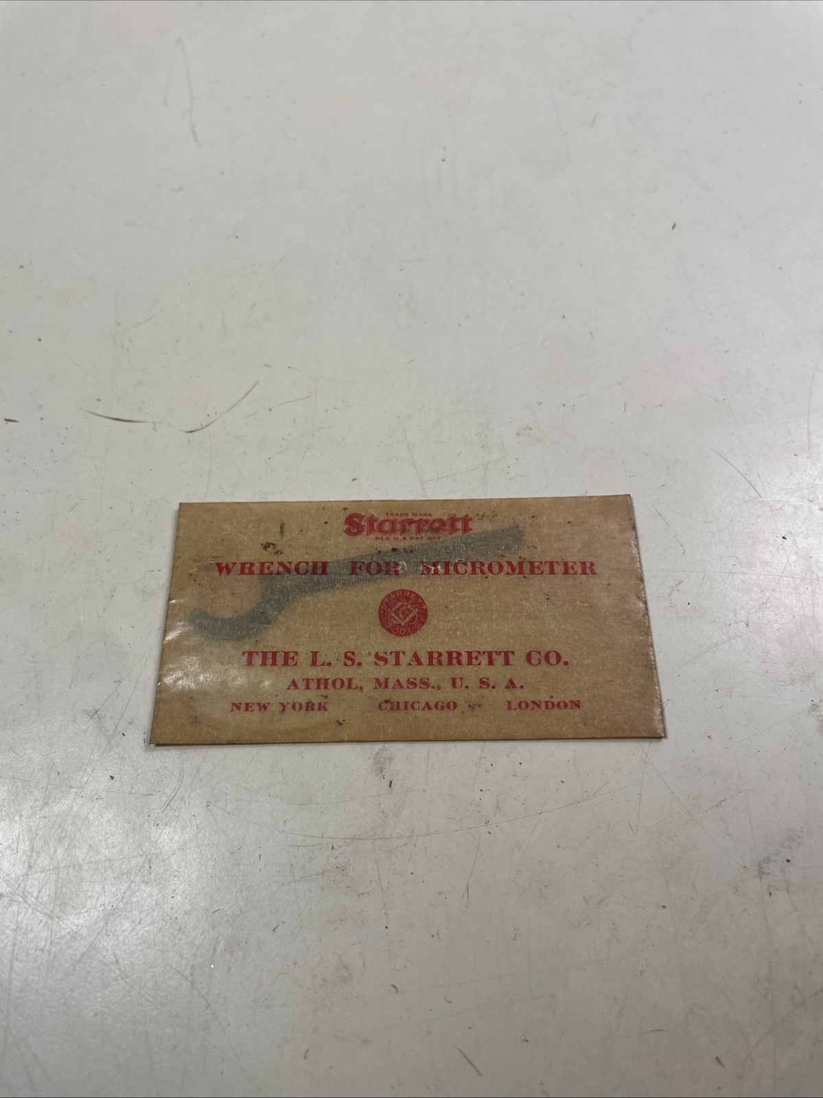 Vintage L. S.  STARRETT Micrometer Wrench in Original Envelope