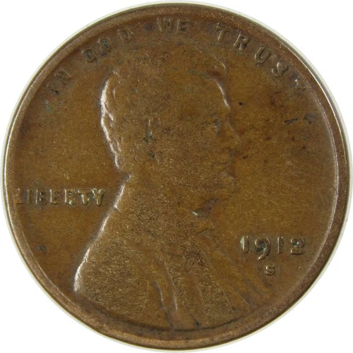 1912 S Lincoln Wheat Cent F Fine Penny 1c Coin SKU:I26222
