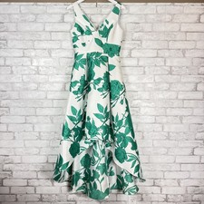 Adrianna Papell Women's V-Neck Green White Floral Mikado High Low Gown sz 4