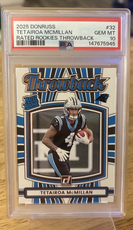 2025 Panini Donruss - Rated Rookies Throwbacks Tetairoa McMillan #32 (RC) PSA 10