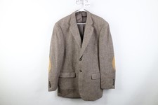 Vintage 90s Mens 44R Wool Tweed Herringbone Suede Elbow Patch Blazer Suit Jacket
