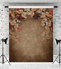 Brown Fabric Floral Portrait Backdrop 5x7ft Retro Abstract Painted Studio