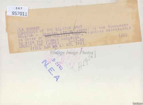 1940 Belgium Belgian Army Commander Military Officer Uniform Photo 5X7 - 画像2/2