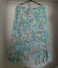 Vintage Requirements Aqua Floral Ruffle Midi Skirt Size Medium